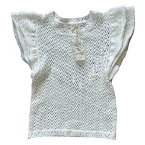 NWT Hem & Thread White Crochet-Knit Ruffled Cap Sleeve Top Small